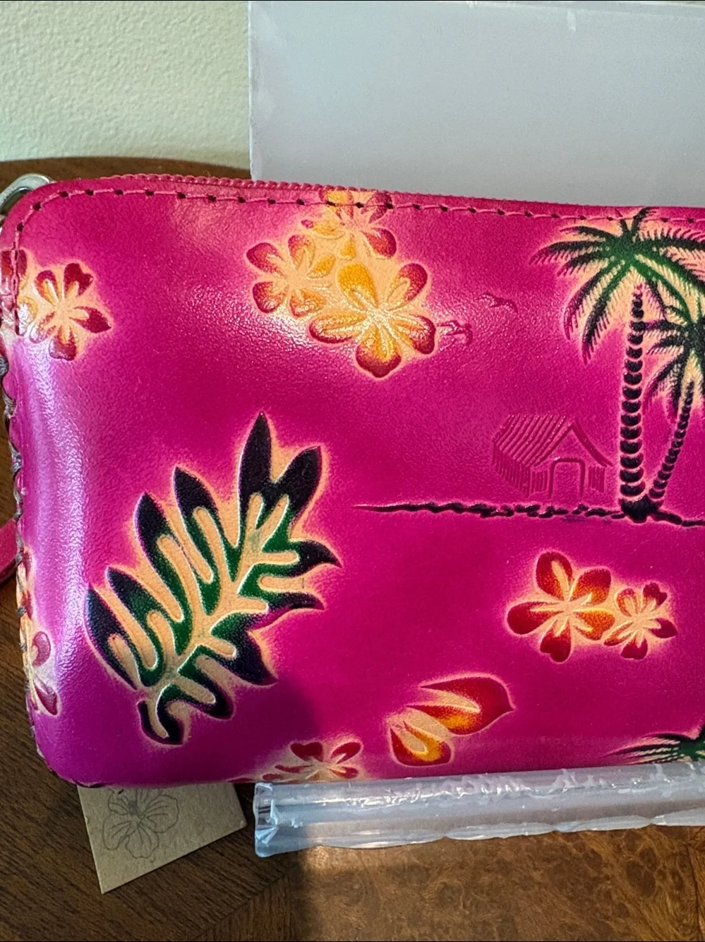 Pink Hawaiian Floral Wristlet Wallet  sunglasses case Leather Fuchsia yw  bk NWT
